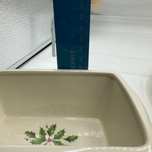Lenox Holiday Pastry Serving Plate Mini Loaf Pan Holly Berries Christmas - Picture 10 of 10